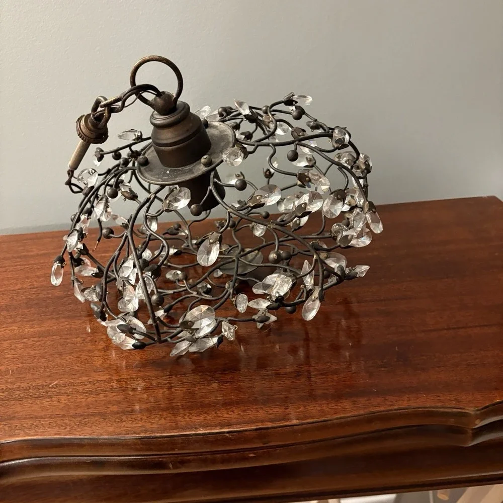 Wrought Iron Acrylic Crystal‎ Chandelier Bronze Wire Branch Crystal Cottage Look